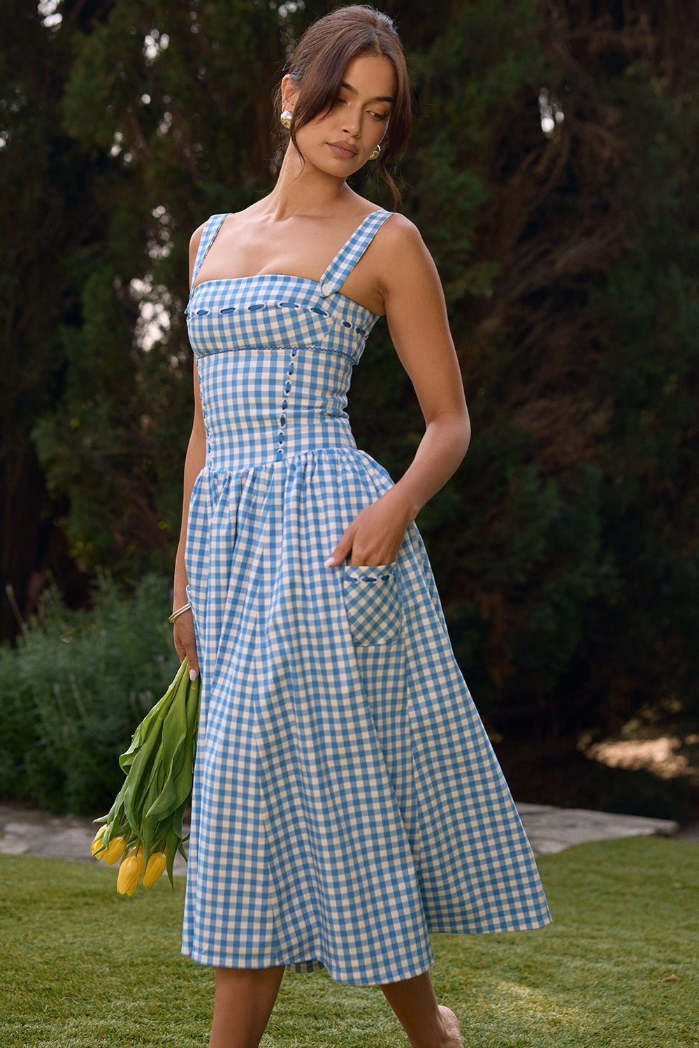 Charlotte Gingham Midi Elbise