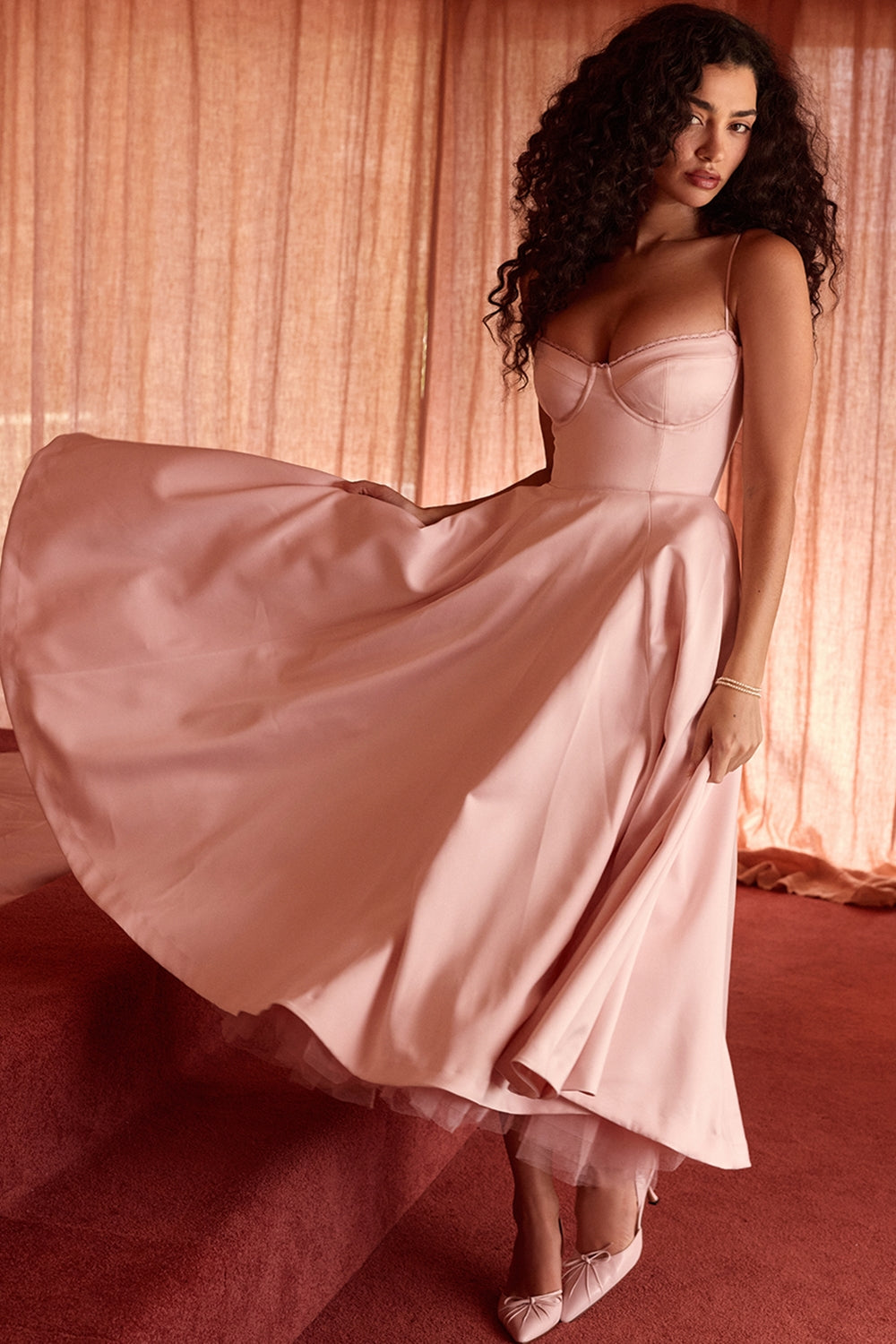 Amora Blush Satin Gown Midi Elbise