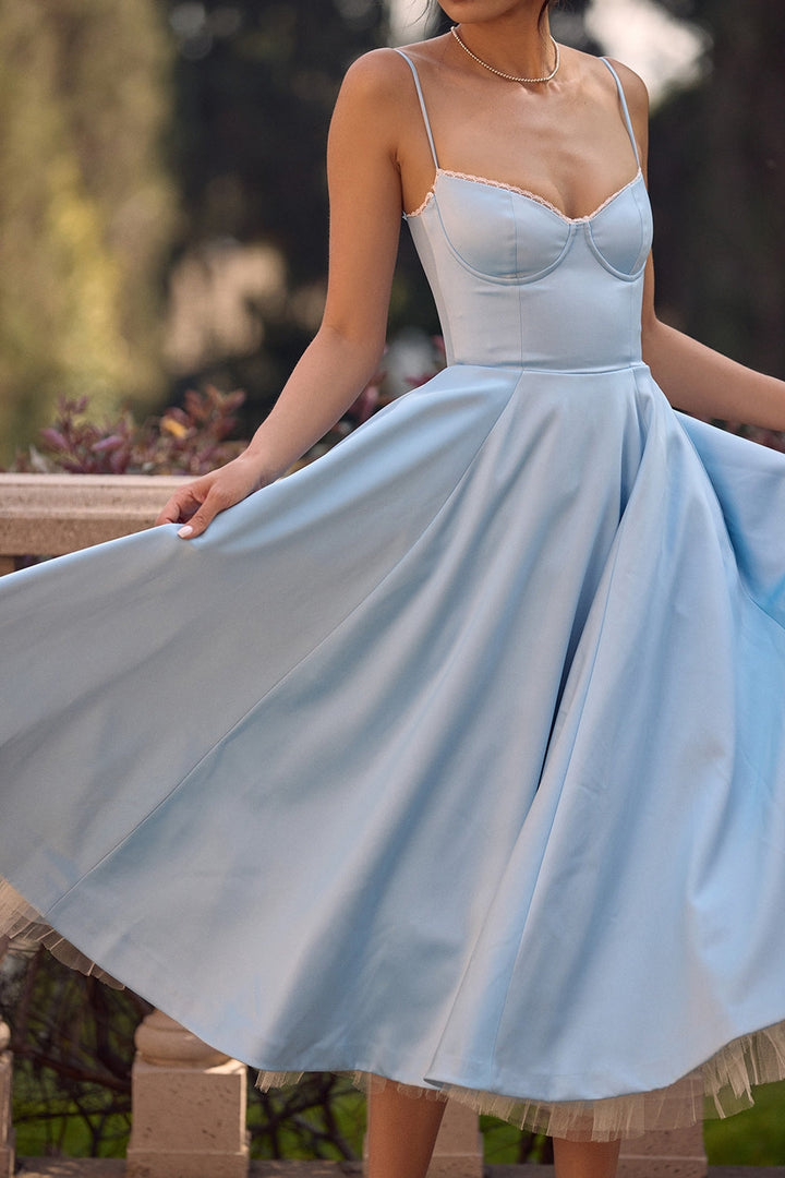 Celeste Sky Blue Graceful Gown Midi Elbise