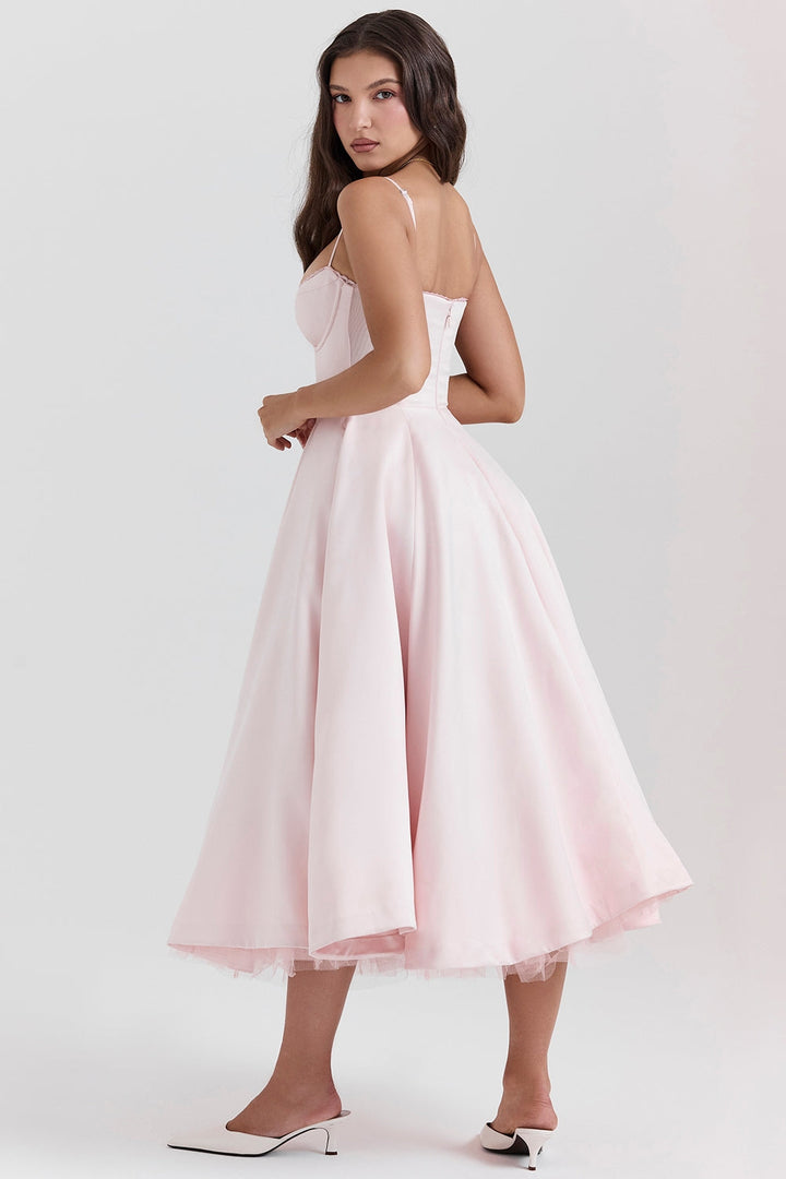 Amora Blush Satin Gown Midi Elbise