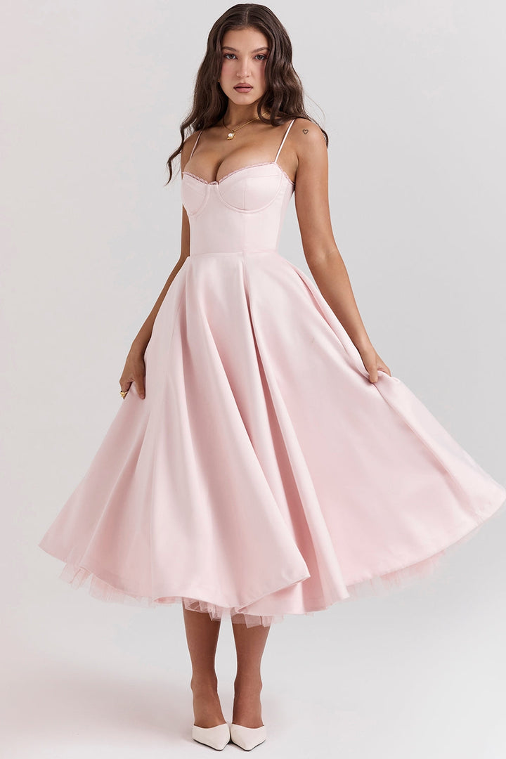 Amora Blush Satin Gown Midi Elbise