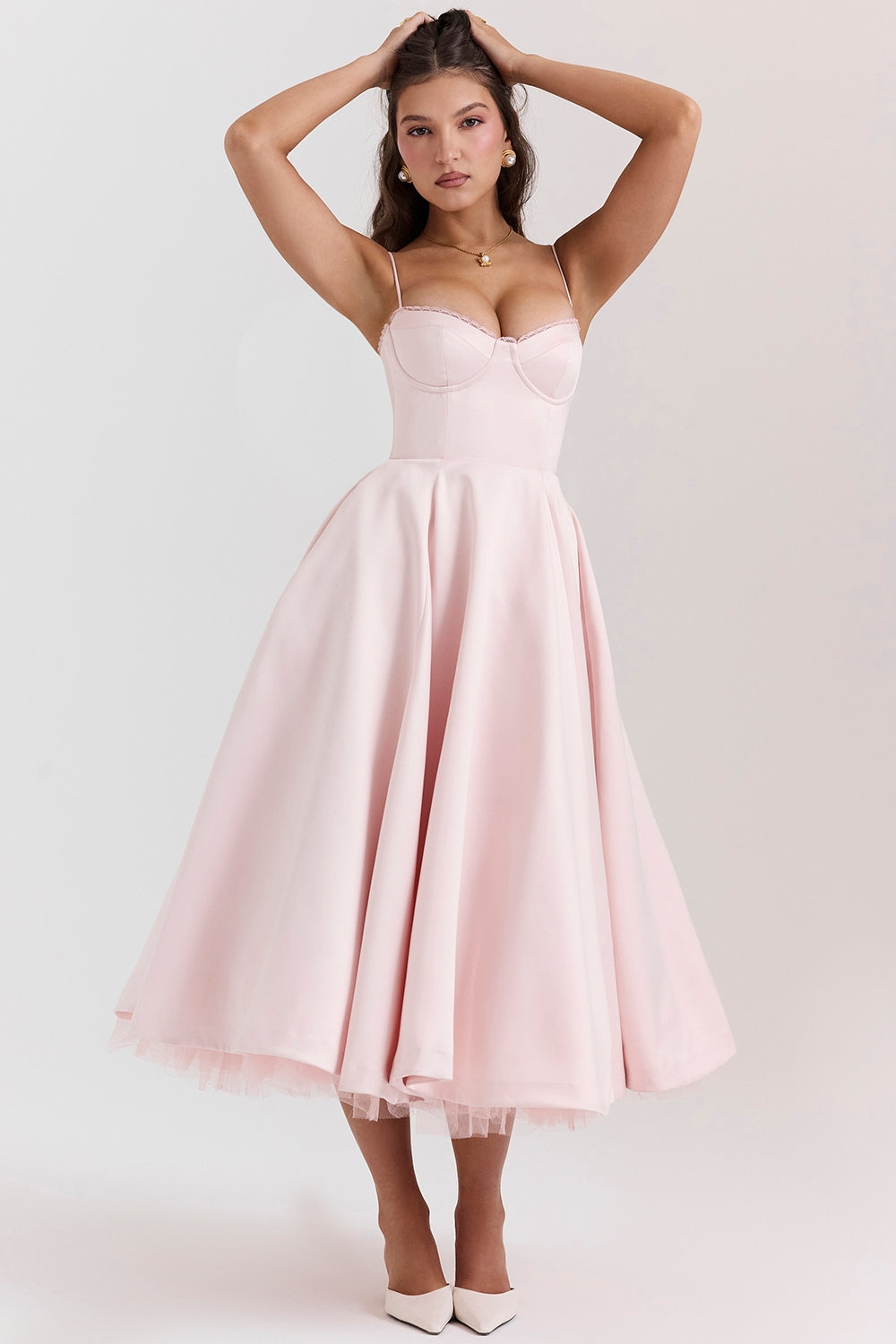 Amora Blush Satin Gown Midi Elbise