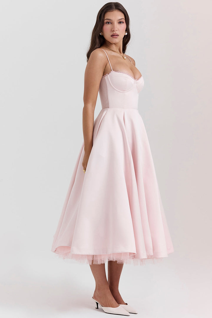 Amora Blush Satin Gown Midi Elbise