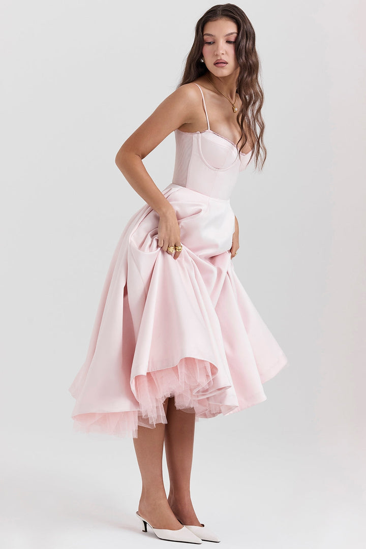 Amora Blush Satin Gown Midi Elbise