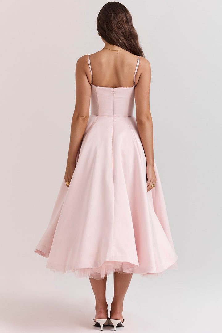 Amora Blush Satin Gown Midi Elbise