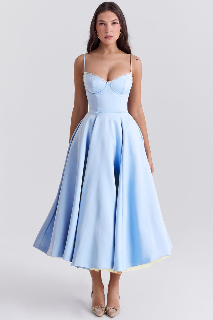 Celeste Sky Blue Graceful Gown Midi Elbise