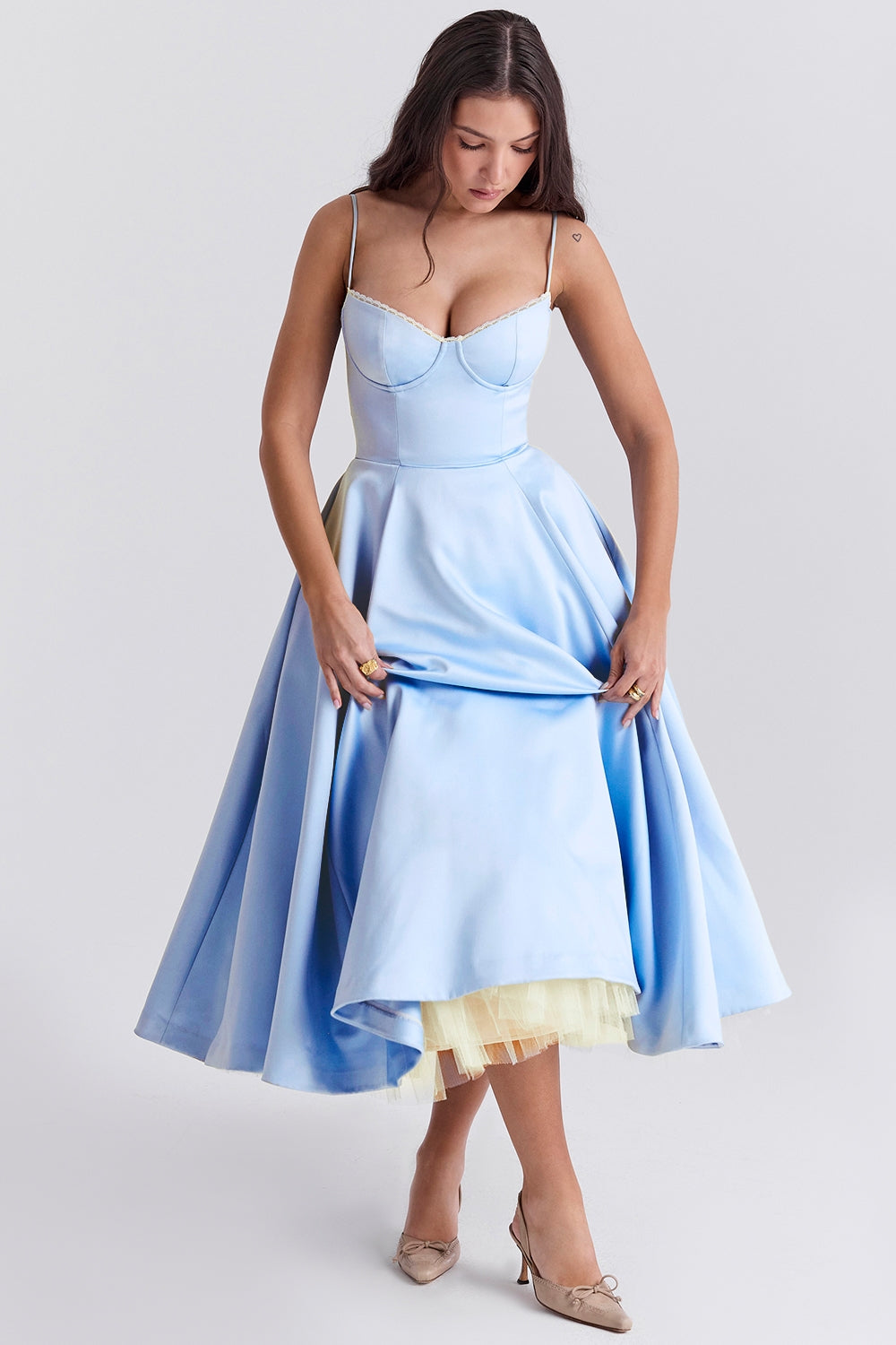 Celeste Sky Blue Graceful Gown Midi Elbise