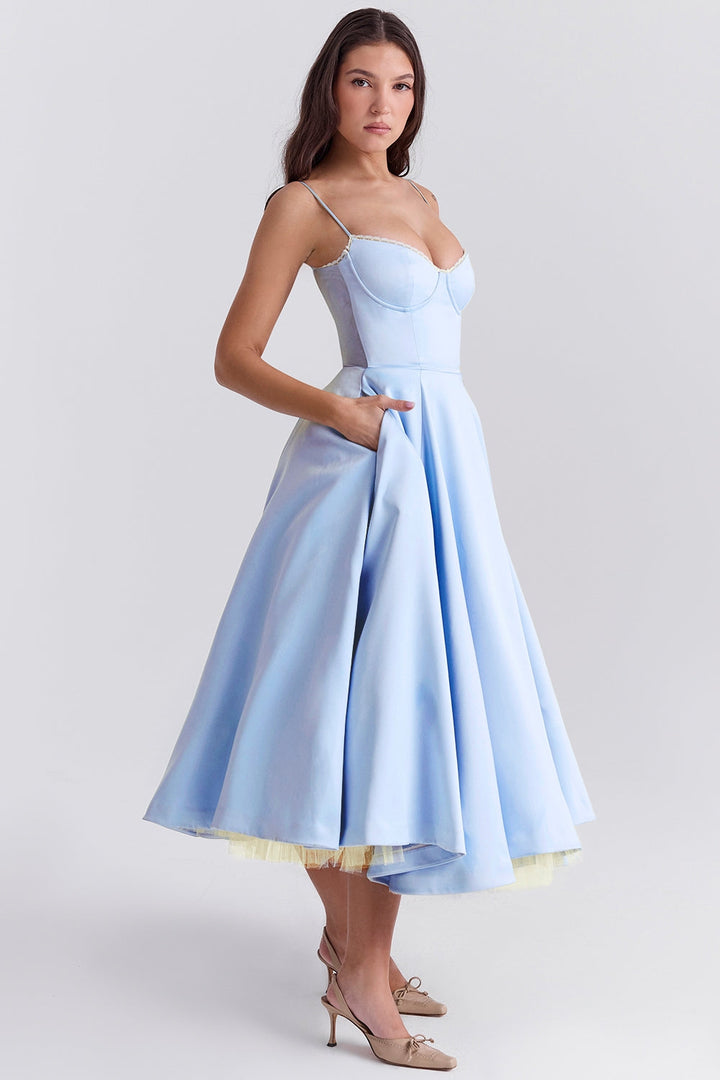 Celeste Sky Blue Graceful Gown Midi Elbise