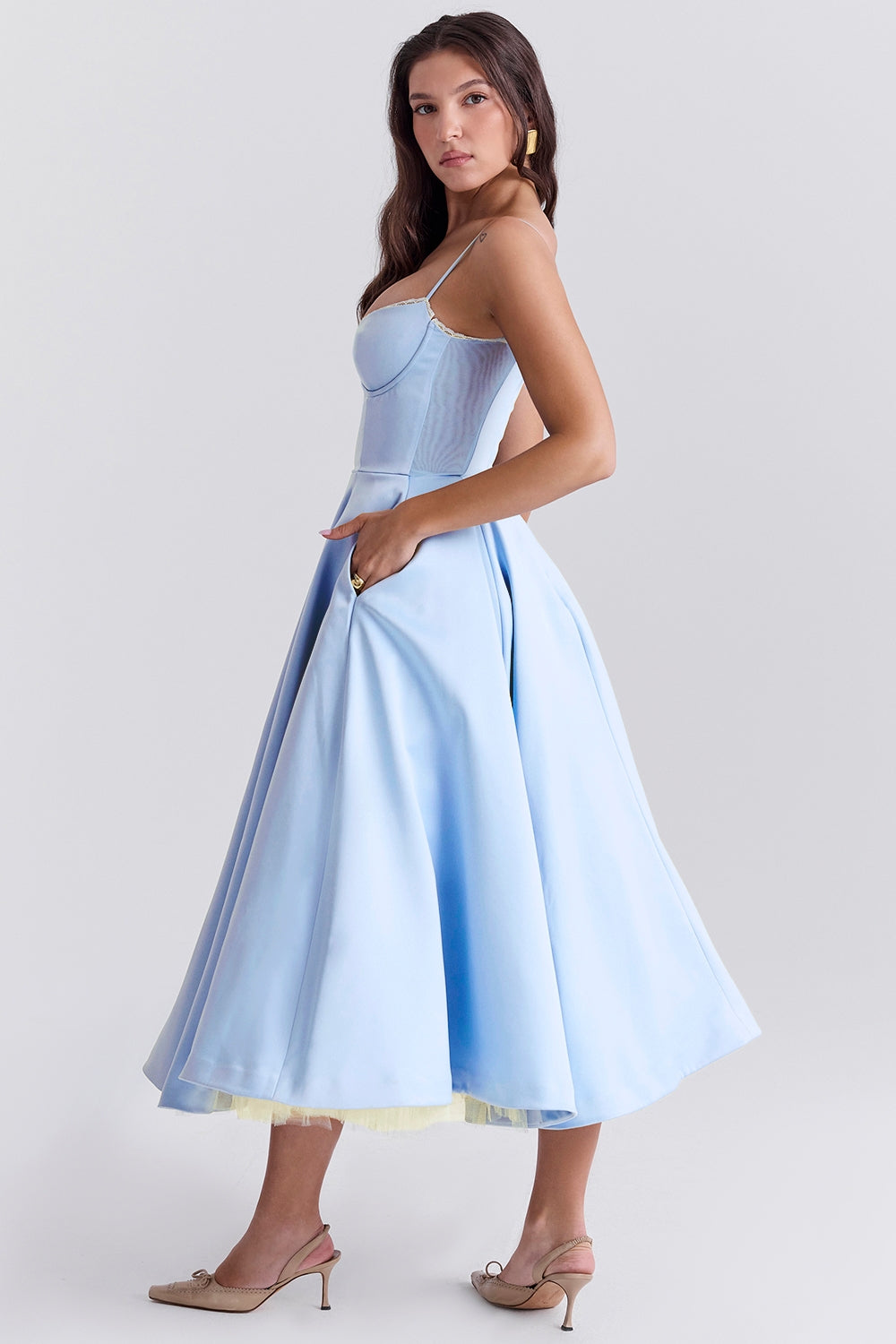 Celeste Sky Blue Graceful Gown Midi Elbise