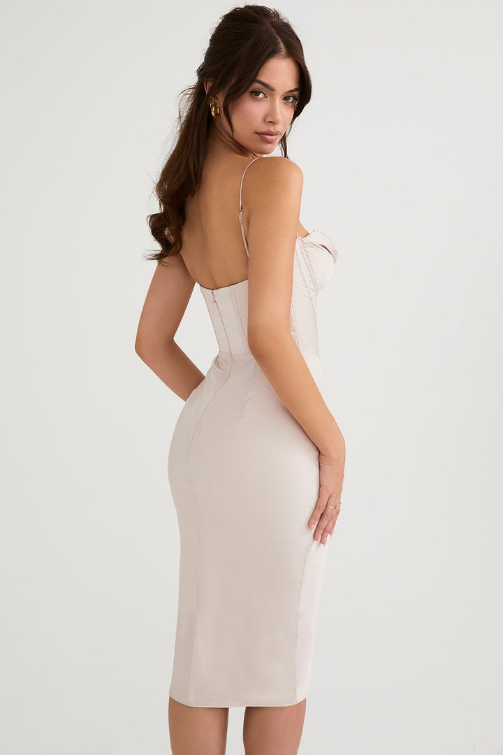 Ivory Dreams Satin Midi Elbise