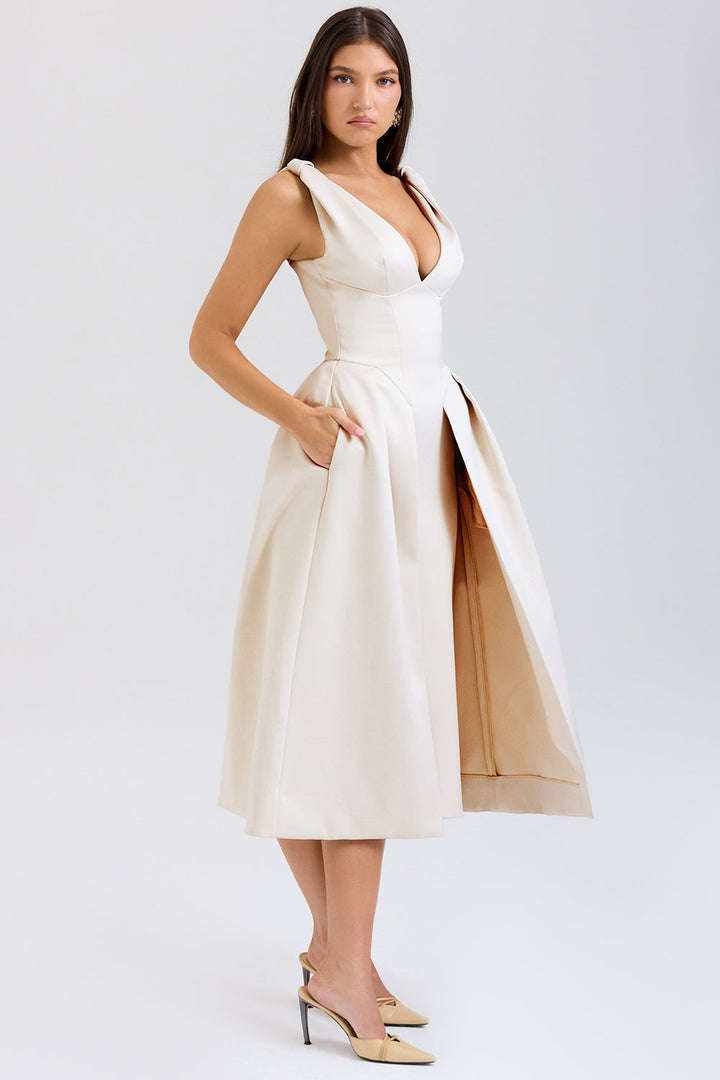 Celeste Satin Midi Elbise