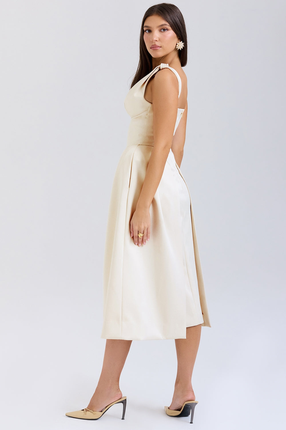 Celeste Satin Midi Elbise