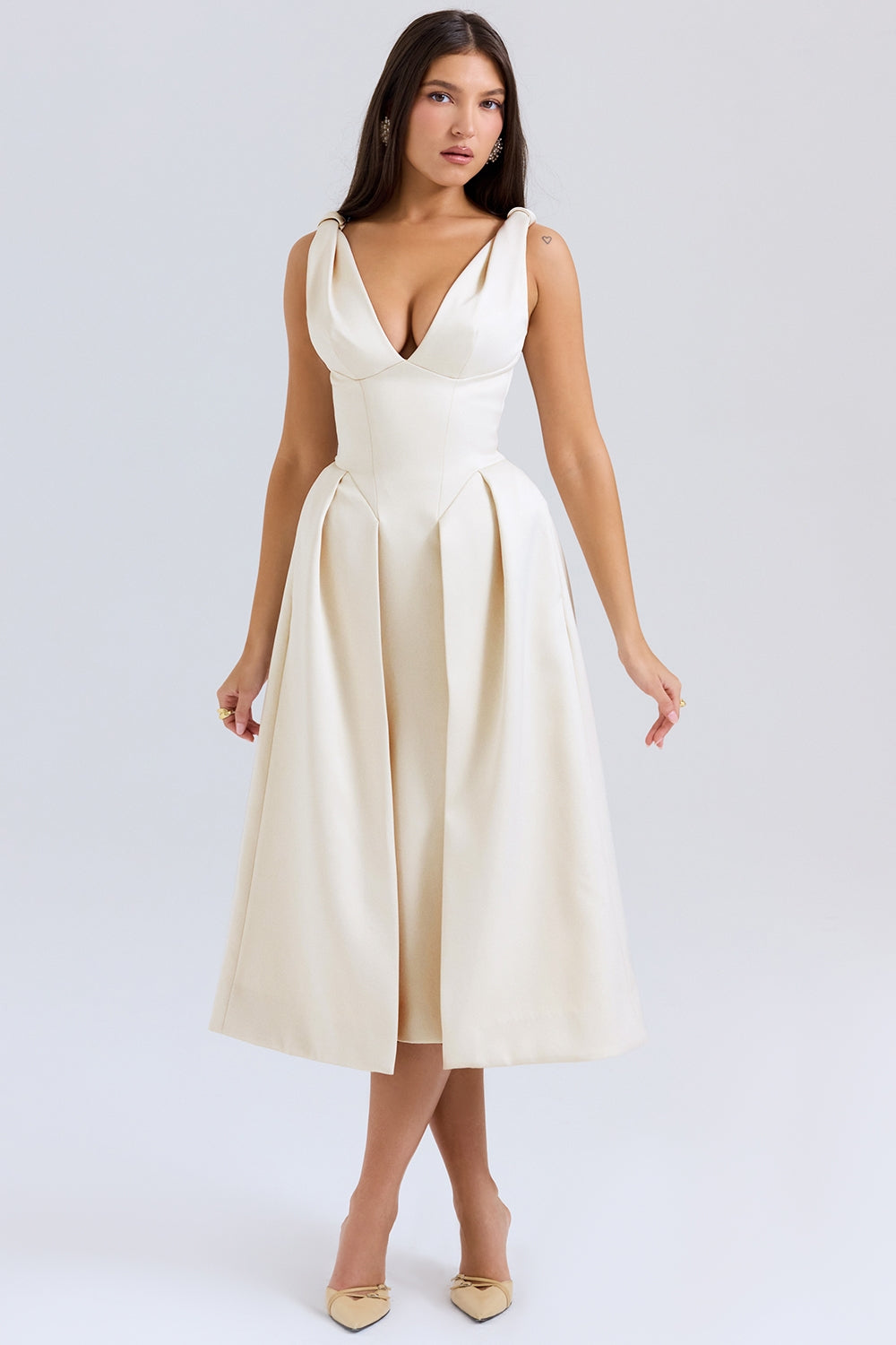 Celeste Satin Midi Elbise