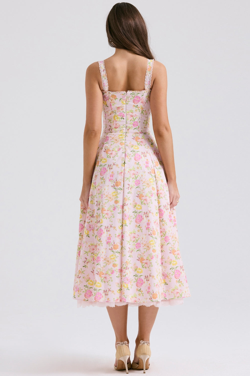 Floral Corset Midi Elbise