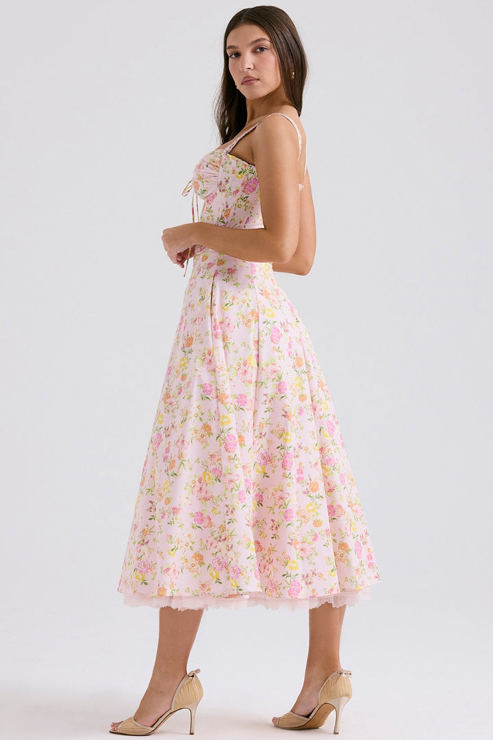 Floral Corset Midi Elbise