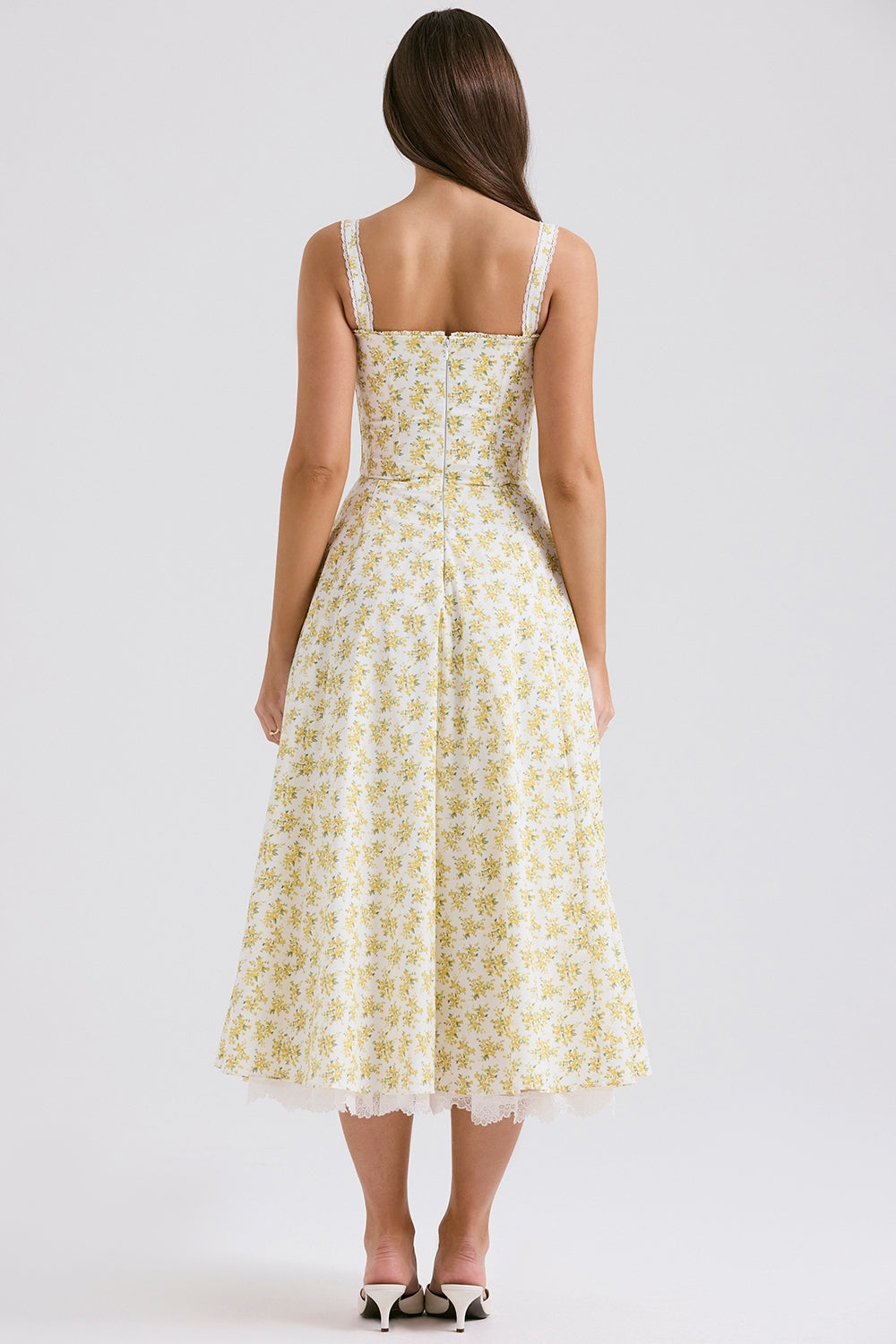 Camille Yellow Blossom Midi Elbise