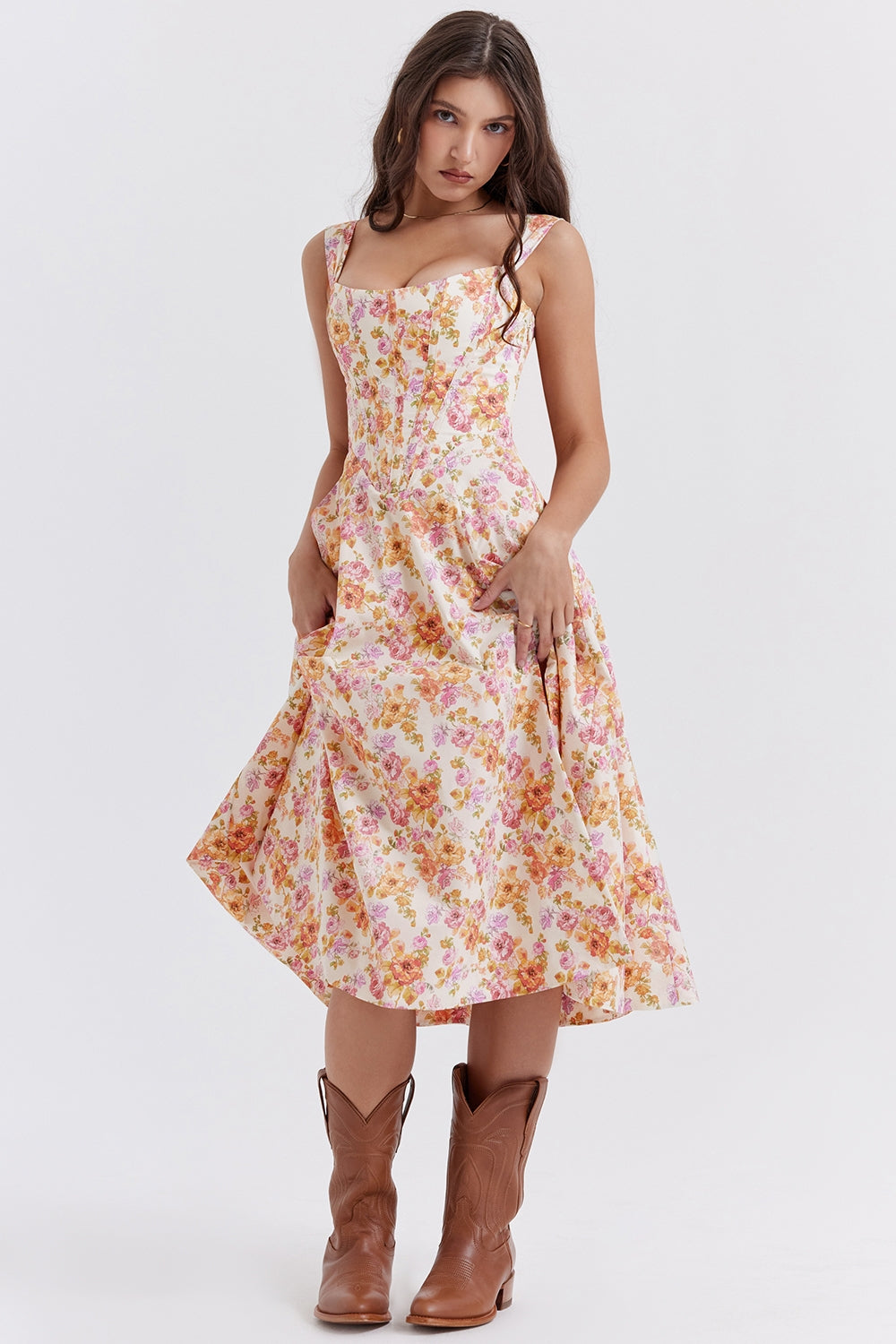 Elowen Floral Midi Elbise