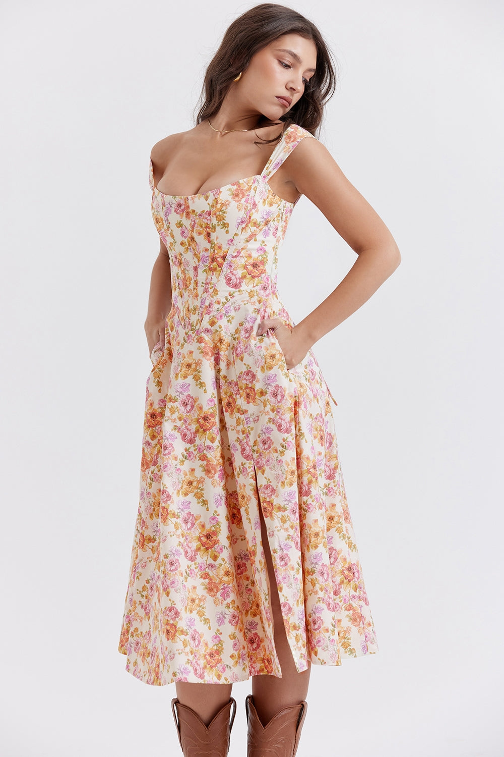 Elowen Floral Midi Elbise