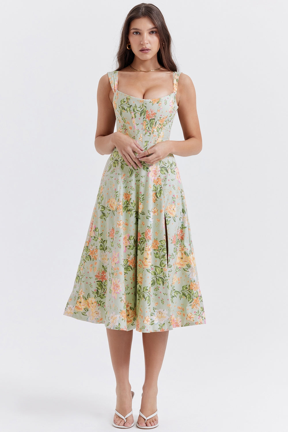 Elara Floral Breeze Midi Elbise