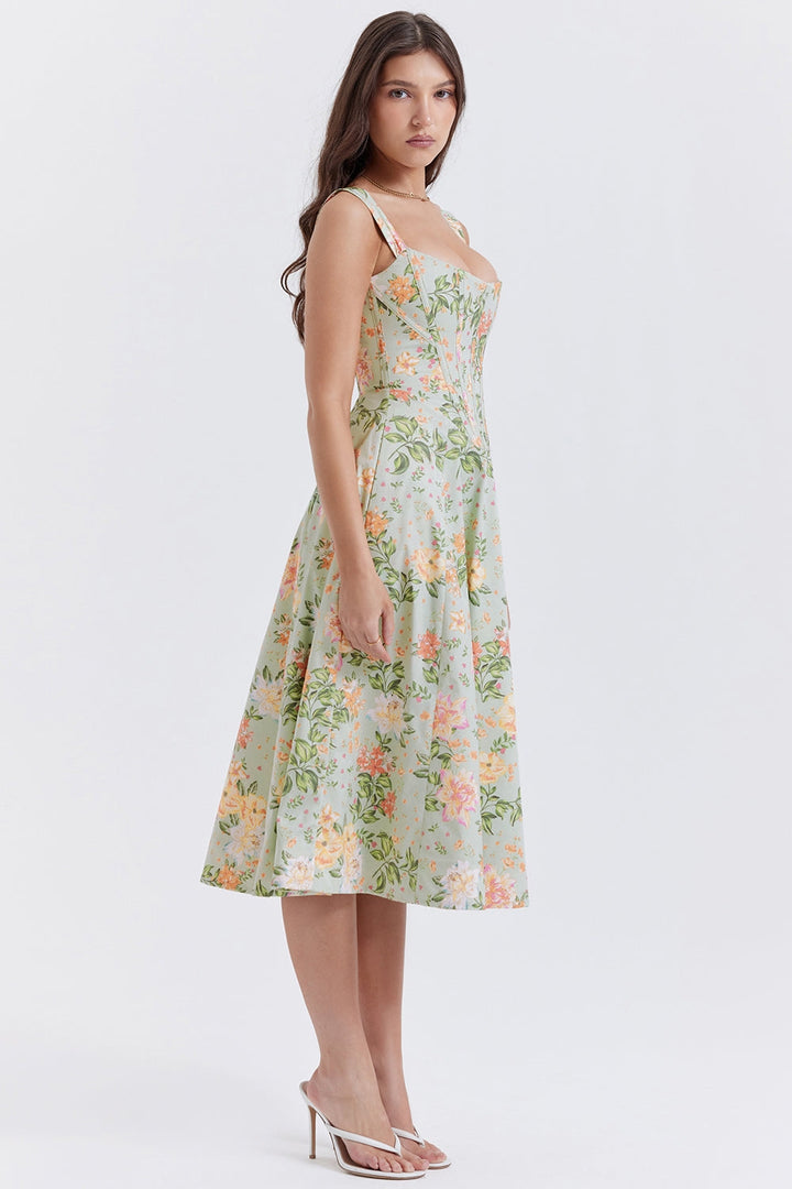 Elara Floral Breeze Midi Elbise