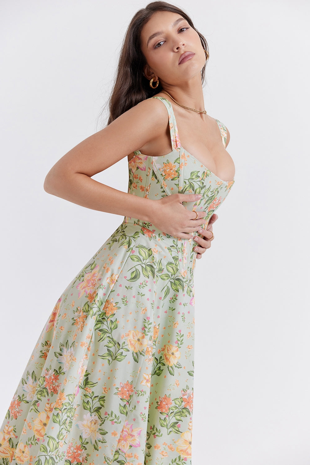 Elara Floral Breeze Midi Elbise