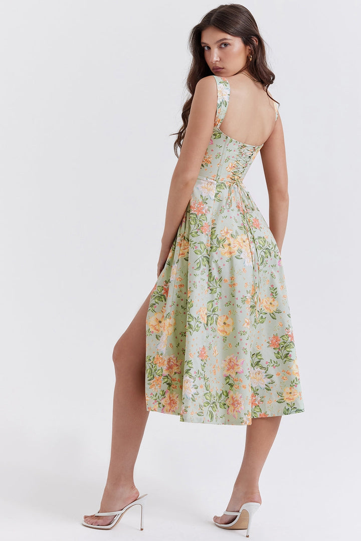 Elara Floral Breeze Midi Elbise