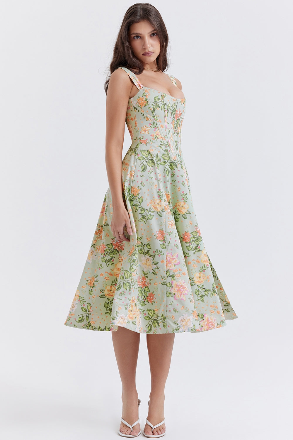 Elara Floral Breeze Midi Elbise