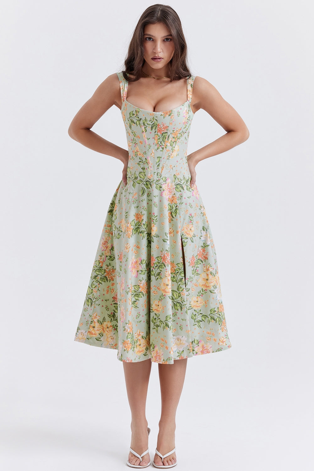 Elara Floral Breeze Midi Elbise