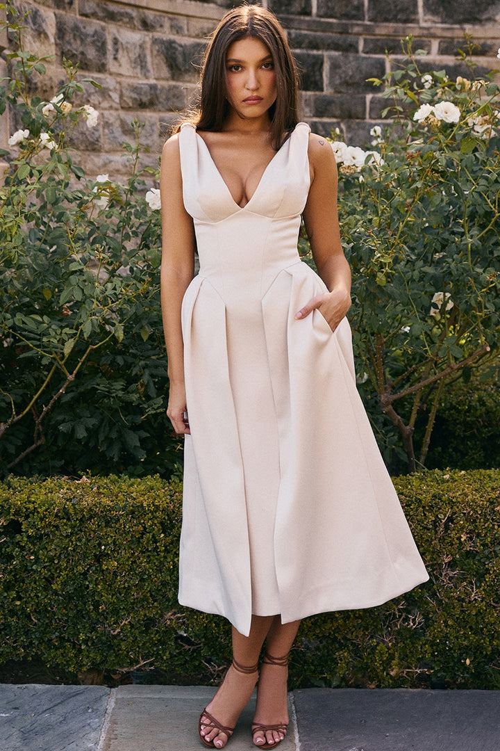 Celeste Satin Midi Elbise