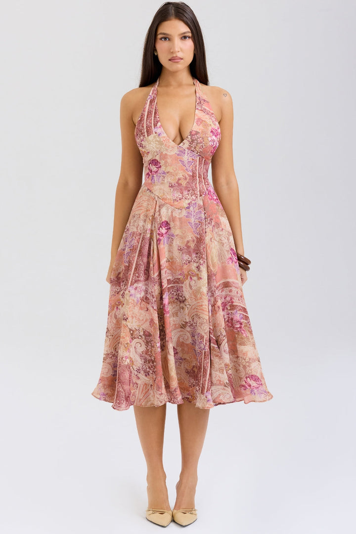 Elara Paisley Dream Midi Elbise