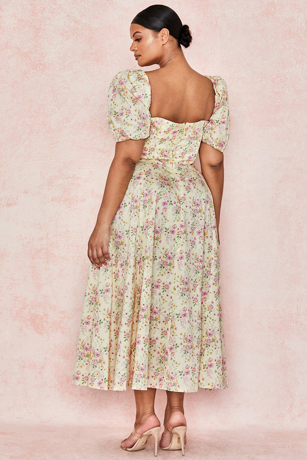 Floral Dream Puff Sleeve Midi Elbise