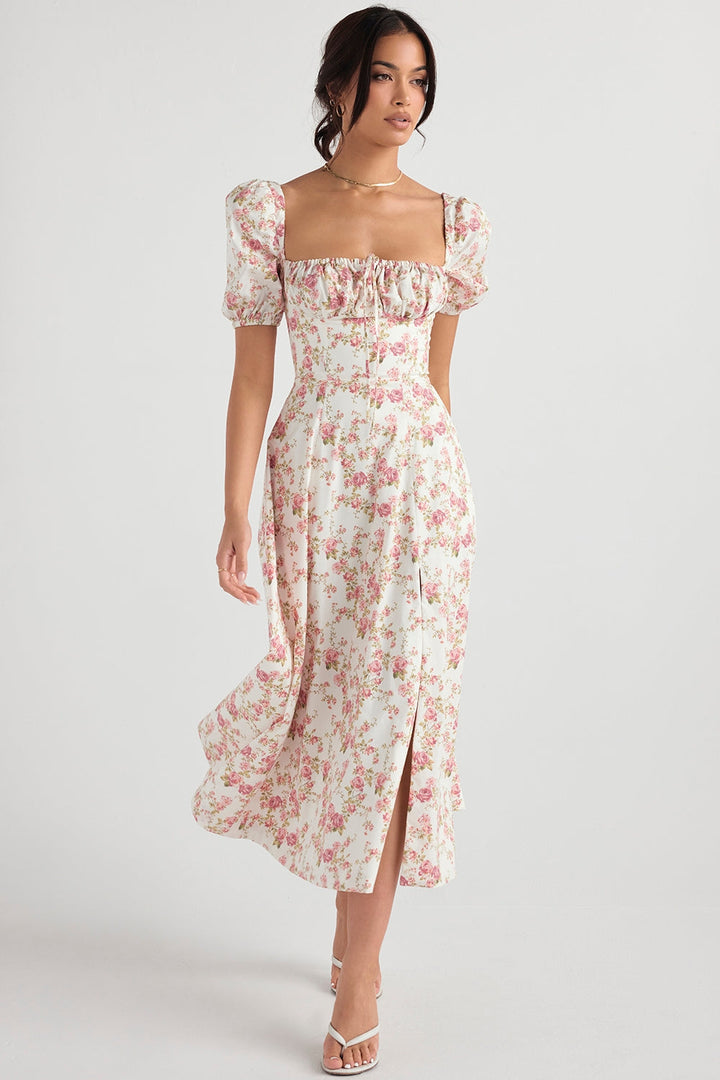 Blossom Reverie Corset Midi Elbise