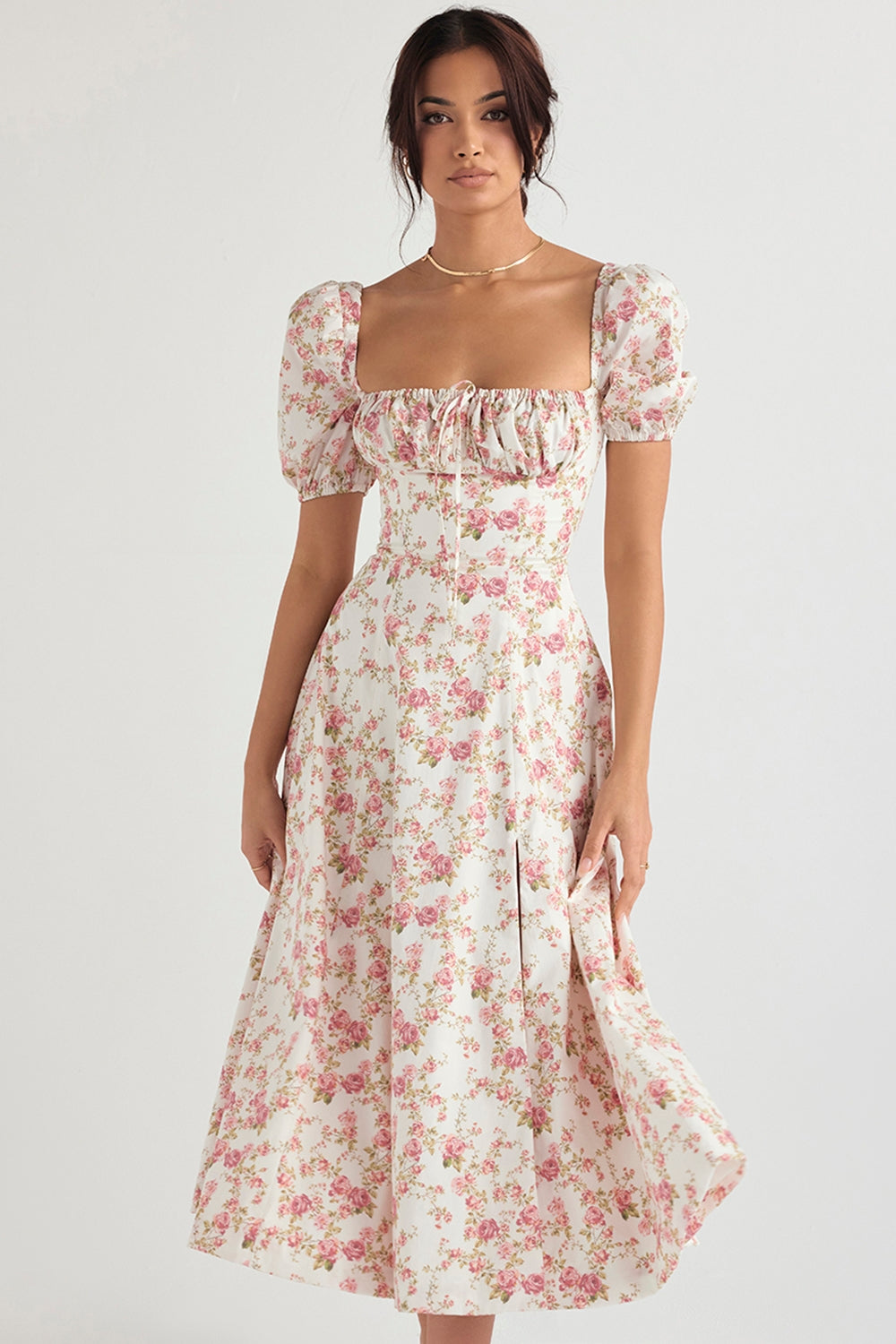 Floral Corset Midi Elbise