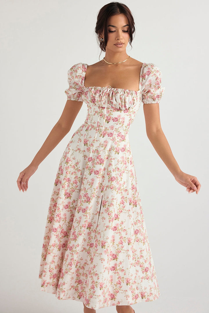 Blossom Reverie Corset Midi Elbise