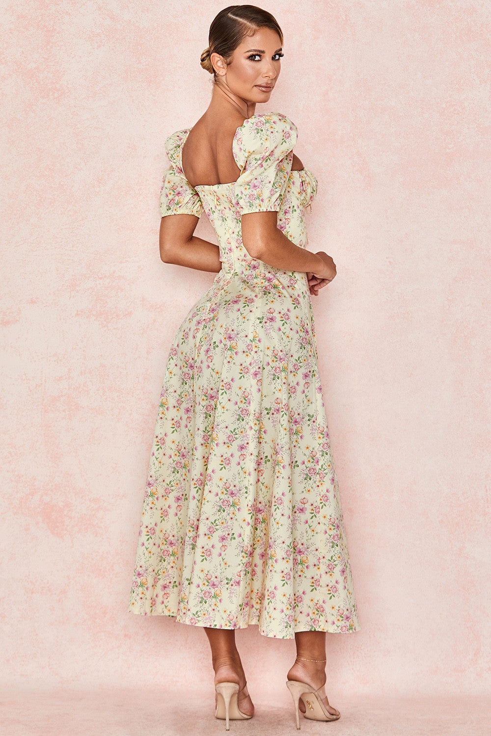 Floral Dream Puff Sleeve Midi Elbise