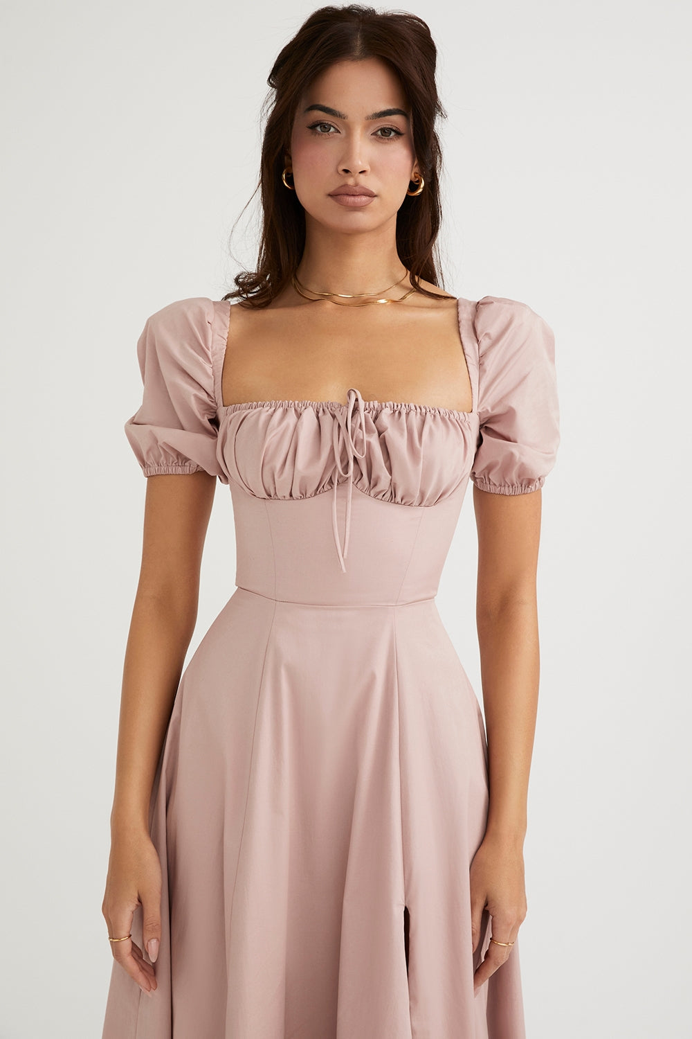 Blush Whisper Puff Sleeve Midi Elbise