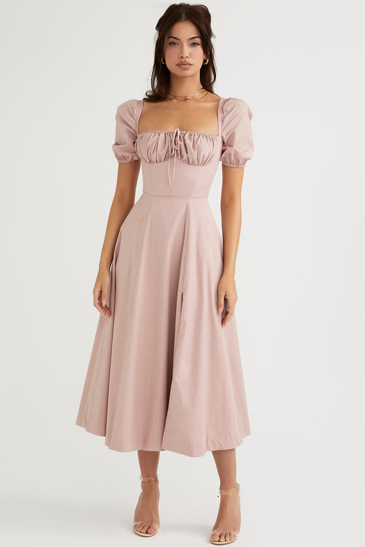 Blush Whisper Puff Sleeve Midi Elbise