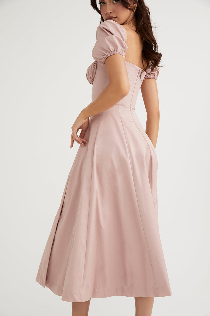 Blush Whisper Puff Sleeve Midi Elbise