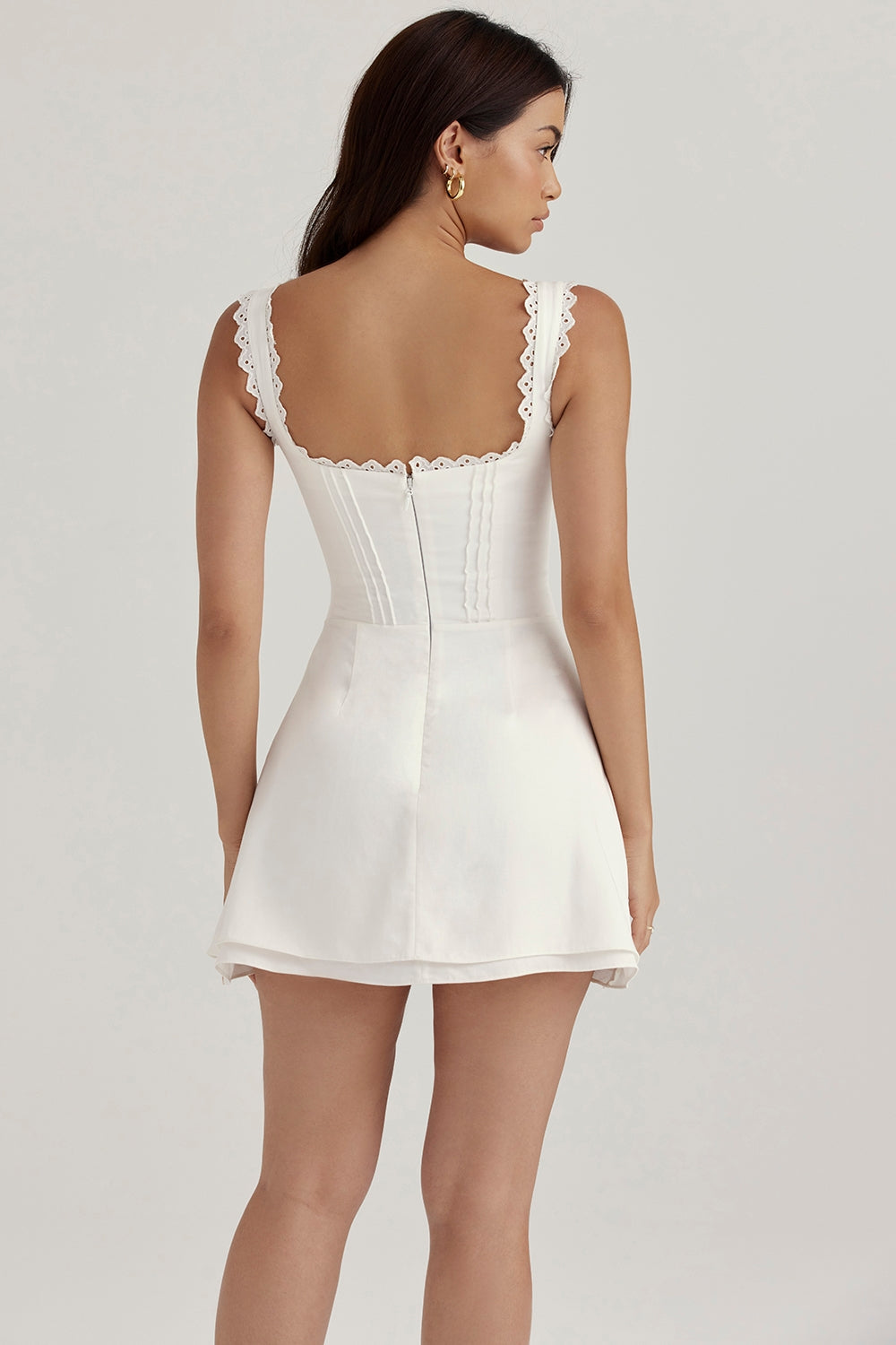 Arabella White Eyelet Detailed Corset Mini Elbise