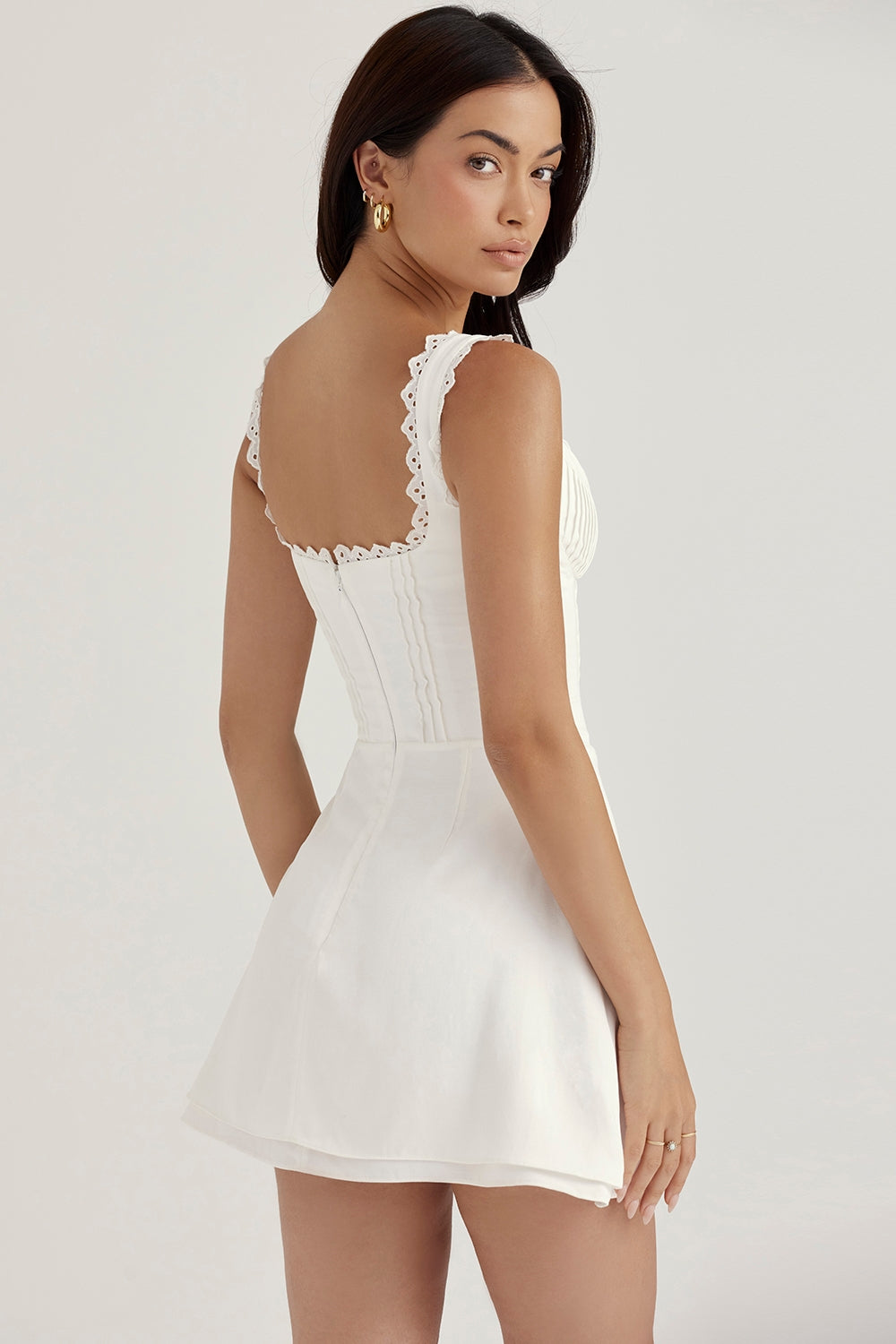 Arabella White Eyelet Detailed Corset Mini Elbise