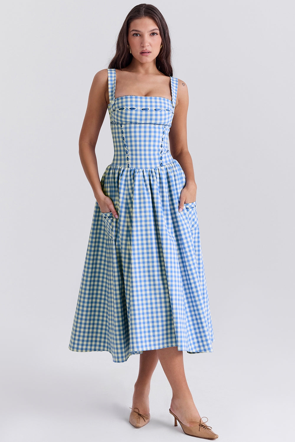 Charlotte Gingham Midi Elbise