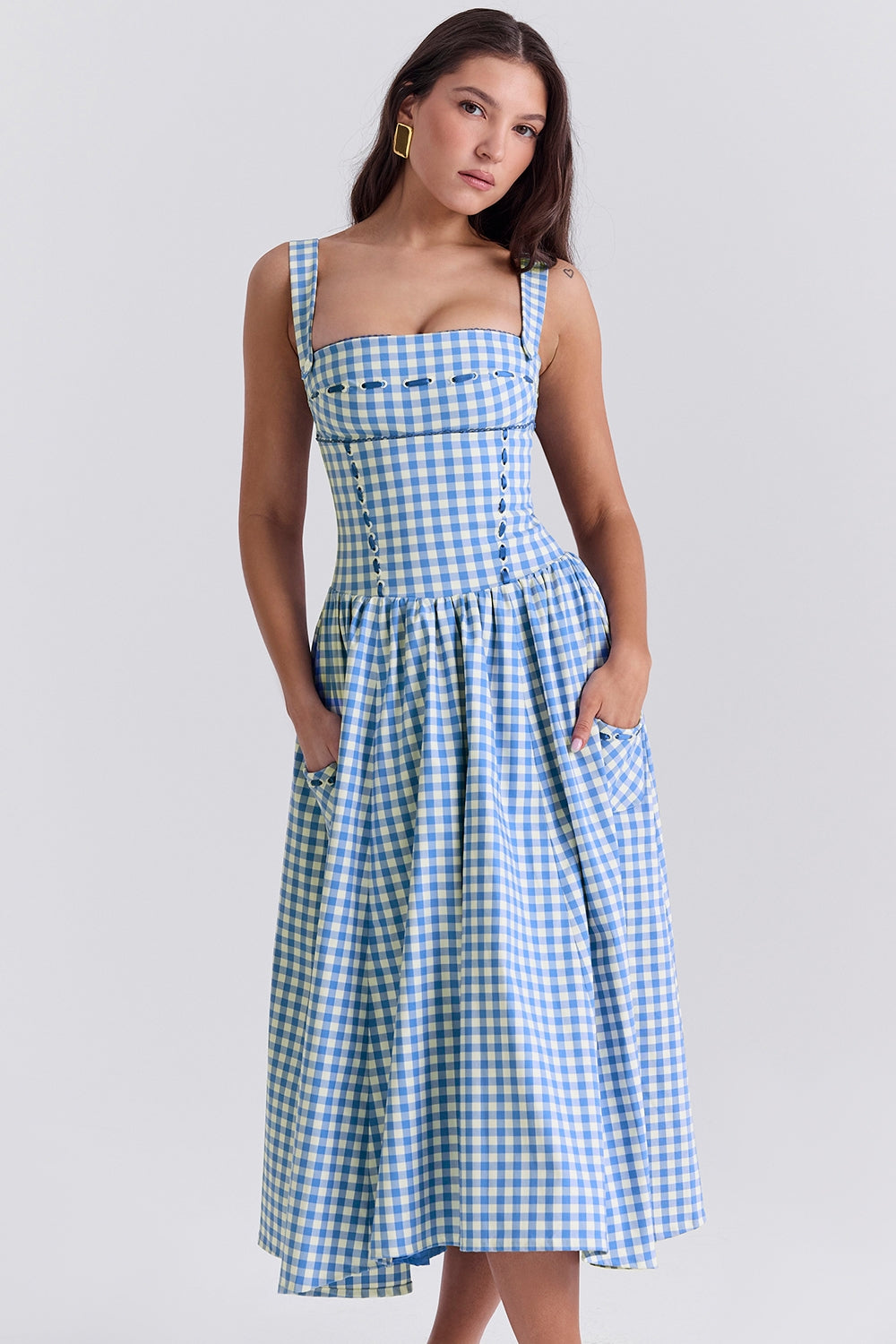 Charlotte Gingham Midi Elbise