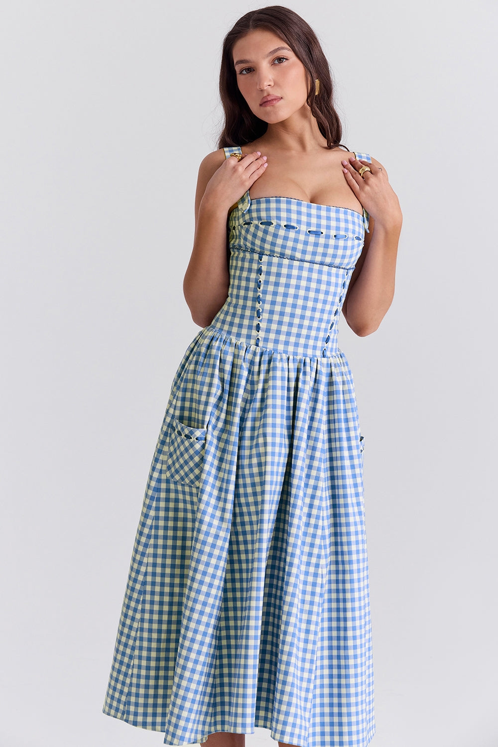 Charlotte Gingham Midi Elbise