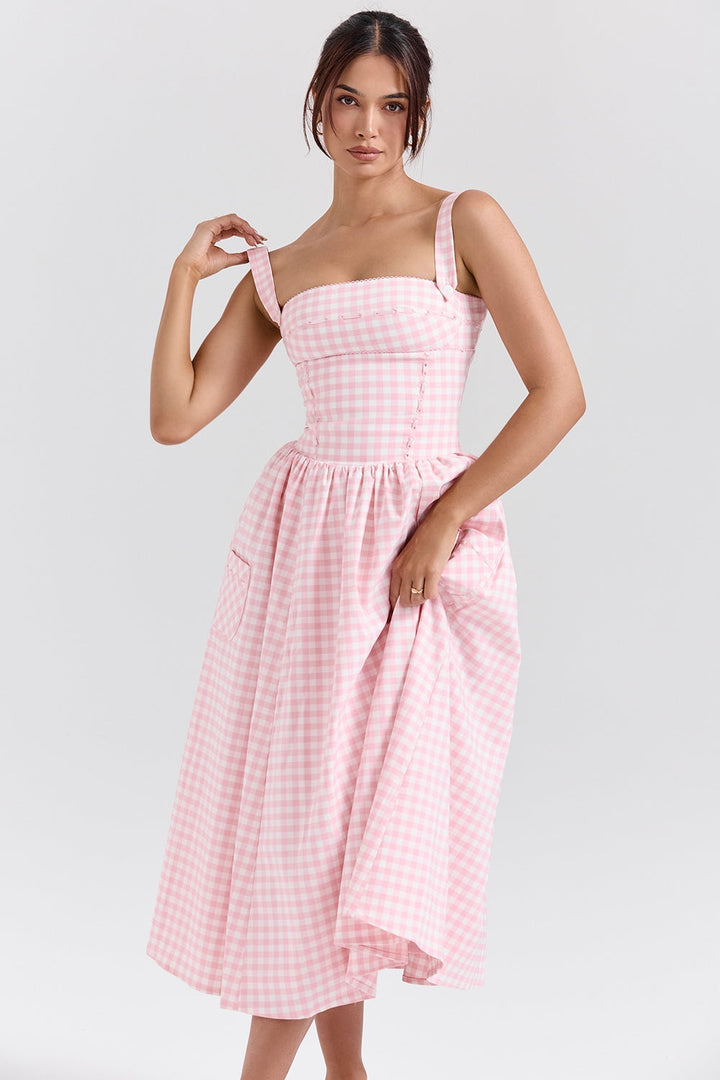 Arlette Gingham Midi Elbise