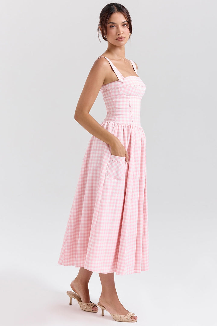 Arlette Gingham Midi Elbise